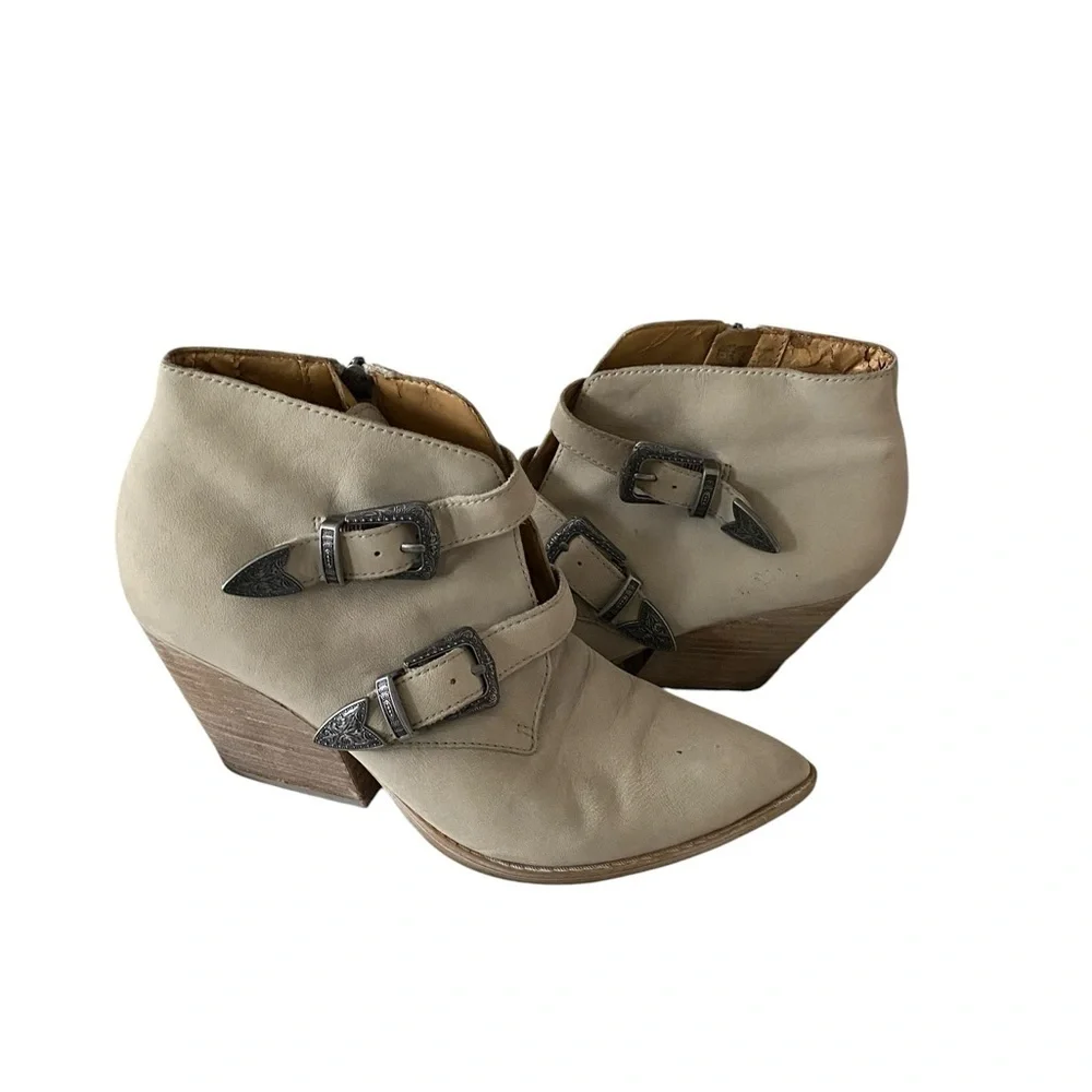 Franco Sarto Tan Granton Ankle Boots with Buckle Detail Suede Leather Block Heel